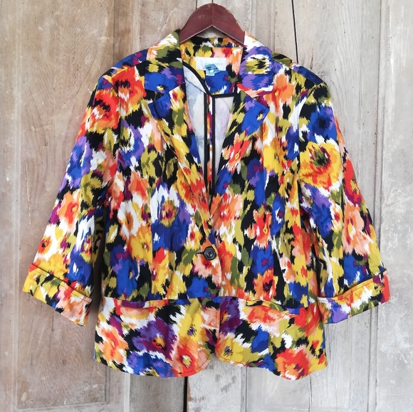 Bright Abstract Floral Blazer - Picture 1 of 8